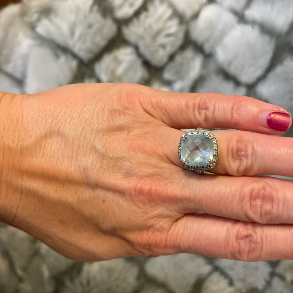Blue topaz and diamond ring sterling silver 925 - Size 5